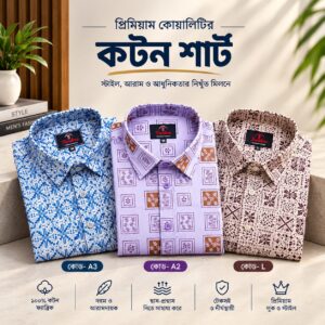 প্রিমিয়াম আড়ং স্লাব কটন হাফ স্লিভ শার্ট ৩ পিস কম্বো